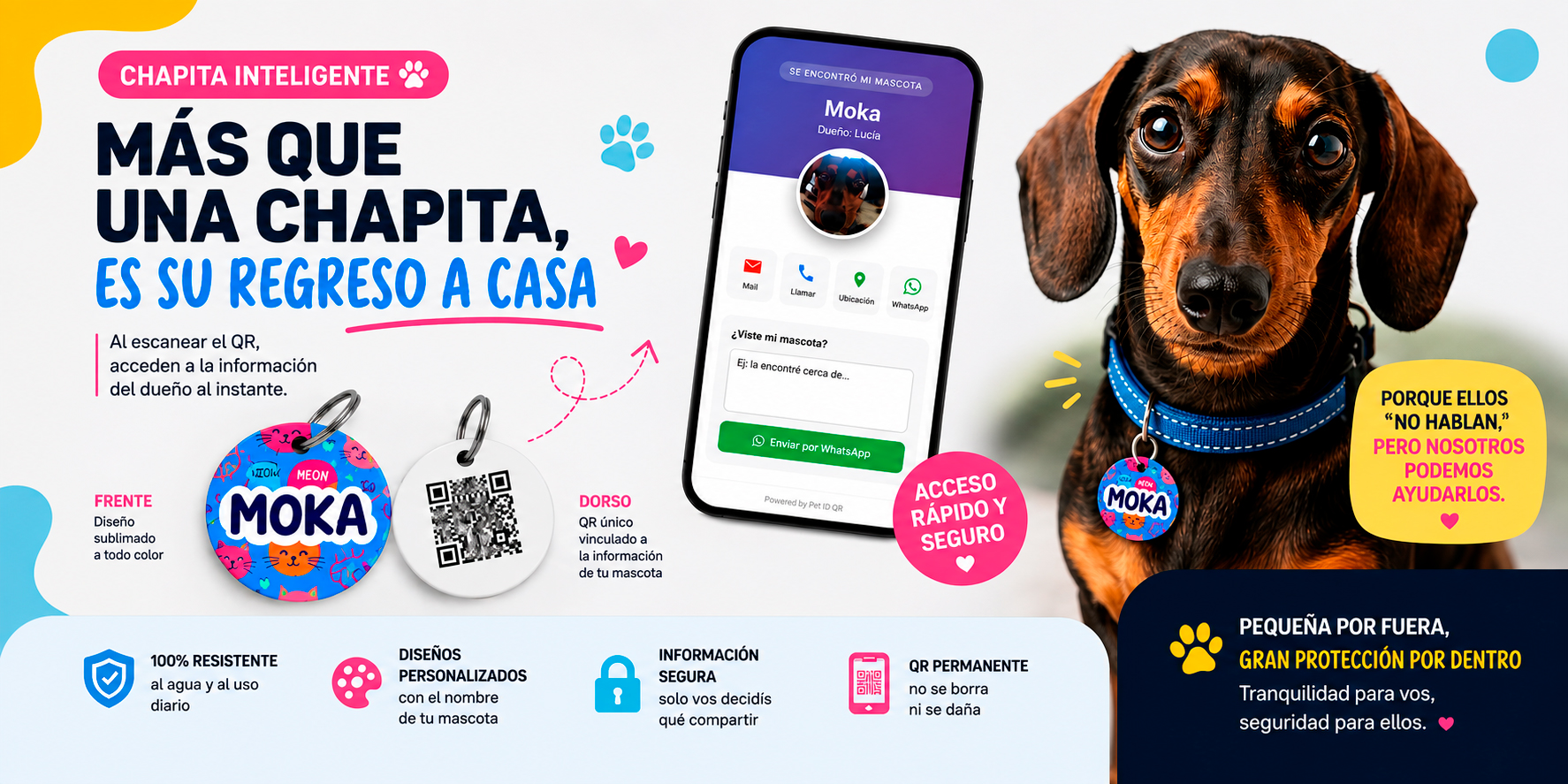 Chapita inteligente con QR para mascotas